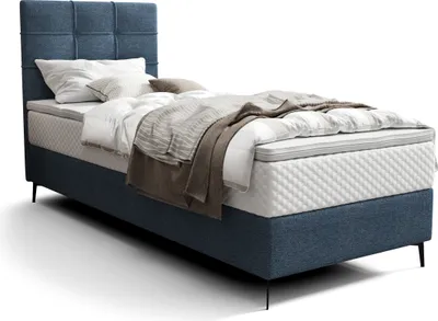 Produktbild von Roe Furniture | Polsterbett - INAO - 90x200 cm - Dunkelblau - Mit Bonell-Matratze - Rechte - Boxspringbett - Bett mit Bettkasten - Tagesbett