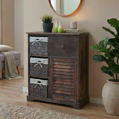 Produktbild von Kommode HWC-H21, Schrank Schubladenkommode, Massiv-Holz Korb-Schublade 80x60x30cm  shabby braun