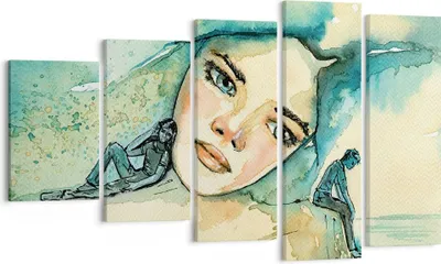 Produktbild von Bild auf Leinwand - Leinwandbild - 5 Teile - Aquarell Frau Emotionen - 100x60cm - Wand Bild - Wanddeko - Wandbilder - Leinwanddruck - Bilder - Wanddekoration - Leinwand bilder - EG100x60-4858