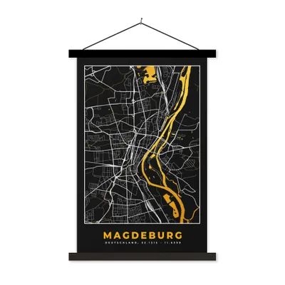 Produktbild von MuchoWow® Textilposter Madgeburg - Gold - Karte - Stadtplan - Deutschland 120x180 cm mit schwarzem Rahmen - Fotos