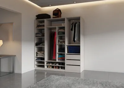 Produktbild von Kleiderschrank 200 cm TRES E ohne Türen – offenes Schranksystem mit Schubladen, Regalen & Kleiderstange CASHMERE