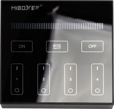 Produktbild von MiBoxer Single Color Wandcontroller Touch Panel 4 Zonen 2.4GHZ | 3V (2x AAA) Batterie | B1-B | Wandaufbau | Schwarz