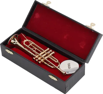 Produktbild von Miniatur-Posaune mit Ständer, Messing, lebensechtes Mini-Musikinstrument, Puppenhaus-Modell, Heimdekoration
