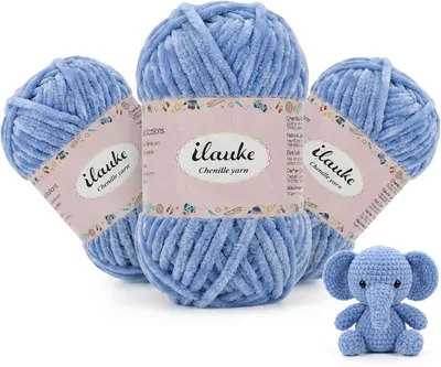 Produktbild von Chenille Wolle weich, 3 x 100 g, blau, für Stricken und Häkeln
