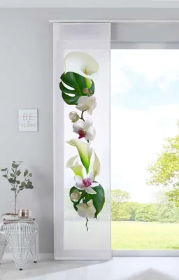 Produktbild von Schiebegardine Flächenvorhang »Izmir« HxB 245x60 cm Orchidee Weiß Voile Halbtransparent Paneelwagen Beschwerungsstange, 2022400