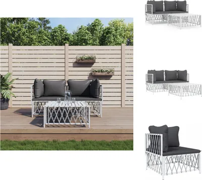 Produktbild von vidaXL 3-tlg. Garten-Lounge-Set mit Kissen Weiß Stahl -  Gartenmöbel-Sets