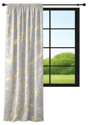 Image de Rideau en velours, 140x250 cm, gris imitation marbre avec motifs dorés