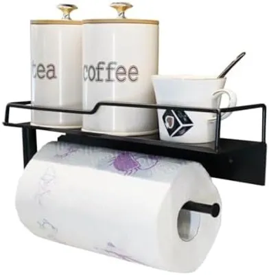 Productafbeelding van PromoHome® Keukenrolhouder met kruidenrek – Wandmontage, zwart, 35x10x7 cm