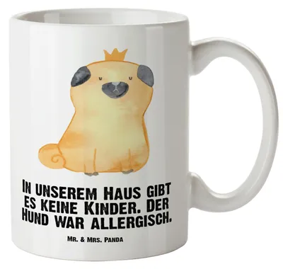 Produktbild von Mr. & Mrs. Panda Pott Mops Krone - Weiß - Geschenk, Riesenkaffeetasse, König, Königlich, Sprüche, Große Teetasse, Hund, Haha, weisse tasse, Haferl, Allergisch, Lustig