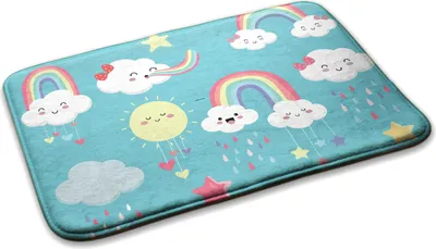 Produktbild von Teppich Kinderteppich Schlafzimmer Modern - 90 cm x 60 cm - Wolken Und Regenbögen