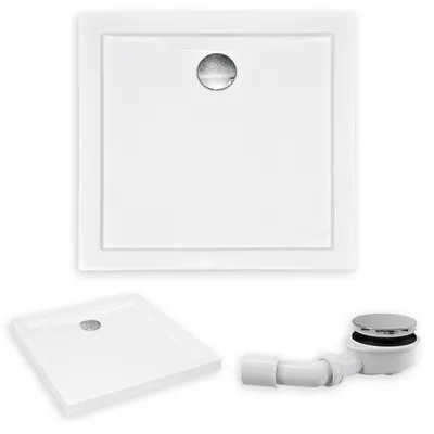 Zdjęcie produktu dla Brodzik Posadzkowy Prysznicowy Kwadratowy 90x90x5,5 Akrylowy, Gładki | w zestawie - Syfon, odpływ ⌀90 mm | BADLAND AQUARIUS