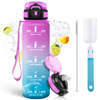 Produktbild von Trinkflasche 1L Mulbijeo mit Strohhalm, auslaufsicher, BPA-frei, Wasserflasche
