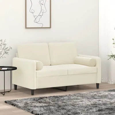 Produktbild von Design 2-Sitzer-Sofa mit Zierkissen Creme 120 cm Samt, Schlafsofas 2024 Neu