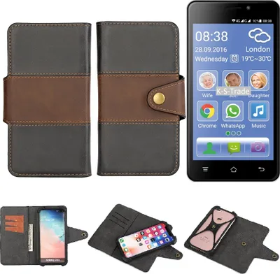 Produktbild von K-S-Trade Handyhülle Schutzhülle Hülle Bookstyle Wallet-Case kompatibel mit Switel eSmart M2 Bumper Rundumschutz schwarz-braun 1x