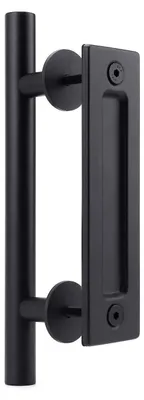 Image de Poignée de porte, style porte de ferme, 30 cm, acier noir
