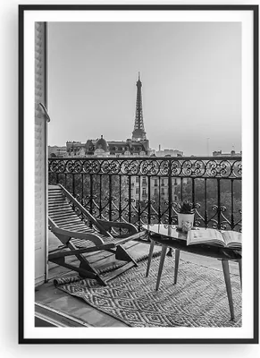 Produktbild von Gerahmtes Poster - Schwarzer Rahmen - Schwarzweiß Paris Balkon - 70x100 cm - Wand Bild - Wanddeko - Wandbilder - Kunstposter - Wandposter - Bilderrahmen - Bilder - Kunstdruck - P2BPA70x100-4595