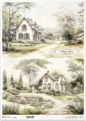 Immagine prodotto di Carta di riso per decoupage Carta artigianale per decoupage A3 ITD-1418L Case di campagna