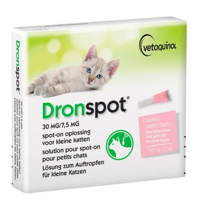 Produktbild von Wurmmittel Dronspot Katzen 0,5-2,5 kg professionelle effektive Entwurmung Durchfall Wurmkur Entwurmungsmittel Tropfen 2 Pipetten