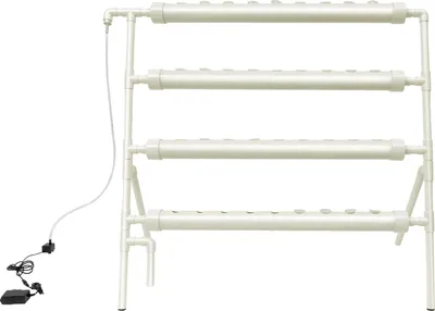 Obrázok produktu pre Hydroponický systém na pestovanie rastlín – 4-poschodová sada – 36 otvorov na rastliny – čerpadlo 200 l/h – maximálna nosnosť 7,5 kg – plast – biela farba