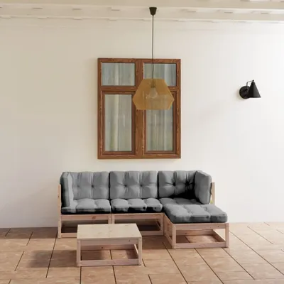 Produktbild von Möbel 5-tlg. Garten-Lounge-Set mit Kissen Kiefer Massivholz - Balkonmöbel 3076579