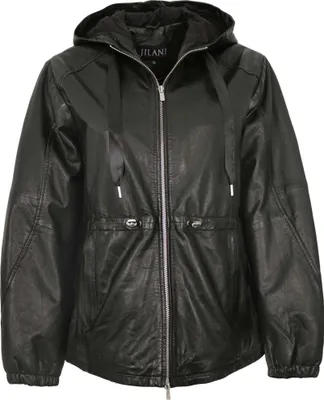 Produktbild von Jilani Collection - Damen Lederjacke Lammnappa Kapuze Oversize schwarz : 42