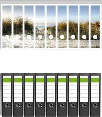 Produktbild von Wallario 9 Stück breite Ordner inkl. Klebeetiketten mit Motive Weg durch die Dünen zum Strand am Meer -  Set mit Rückenschildern / Ordnerrücken Stickern