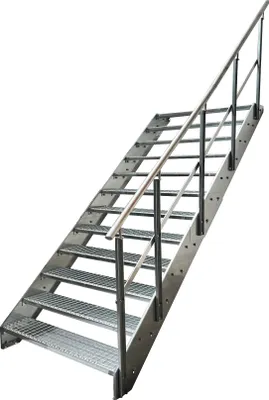 Zdjęcie produktu dla Schody z podłużnic stalowych Stopnie kratowe 12 stopni Poręcz prawa - Ocynkowana - (szer. x wys. x gł.) 80 x 228 x 234 cm