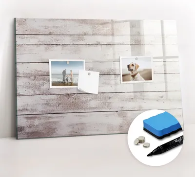Produktbild von Magnetpinnwand Memoboard - Zubehörsatz - Schwarzer Marker + Schwamm + Magnete - 60 x 40 cm - Holzbrettmuster