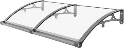 Image de Auvent de porte et de fenêtre - Protection contre la pluie incurvée - 120 × 60 cm - Alliage d'aluminium - Capacité de charge de 200 kg - Transparent