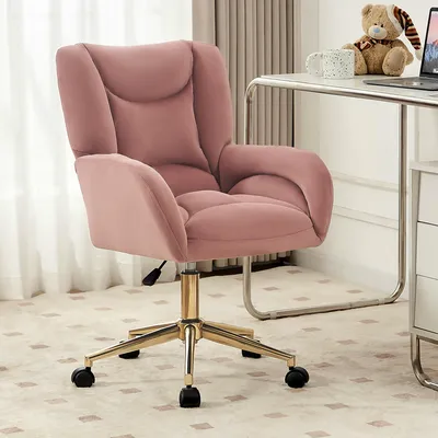Produktbild von Abrihome Samt - Bürostuhl Drehstuhl, 360° drehbar Polsterstuhl Höhenverstellbar, Rosa
