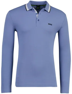 Produktbild von Regular-Fit BOSS Green Plisy Poloshirt Langarm blau