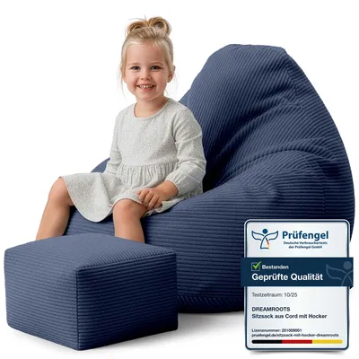Image de Dreamroots Pouf pour enfants 70x70x70 cm avec pouf Housse de siège Bubibag Coussin de sol avec rembourrage, Blueberry Pie