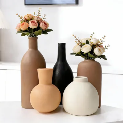 Keramik-Vasen-Set, 5er-Set, Mix Braun, 7,5–21,3 cm Höhe