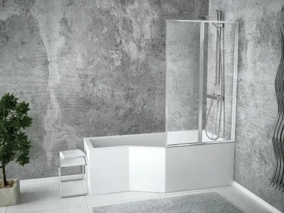 Produktbild von Badewanne INTEGRA 150 x 75 mit Füßen , mit Siphon, mit Dushwand-2-teilig , mit Schürzen - rechte