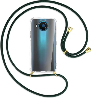 Produktbild von Handykette Backcover-Schutzhülle mit Band (Metall goldfarben) für Nokia 8.3 5G - dunkelgrün