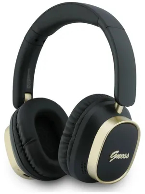 Productafbeelding van Guess Bluetooth ENC oordopjes, rechthoekig, met metalen details en tekst, zwart