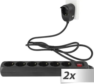 Image de 2x1 REV Multiprise 6+1 prises 2 m noir Powersplit