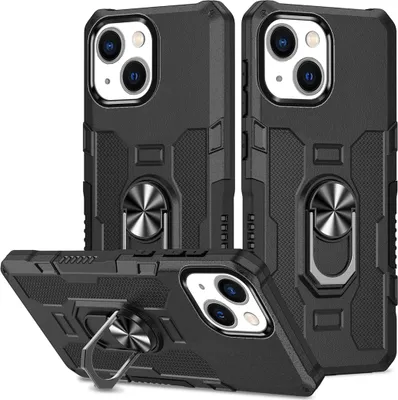 Produktbild von iPhone 13 Hülle, Dual Layer Robuste Rüstung Ringhalter Ständer Schutzhülle für iPhone 13 Schwarz