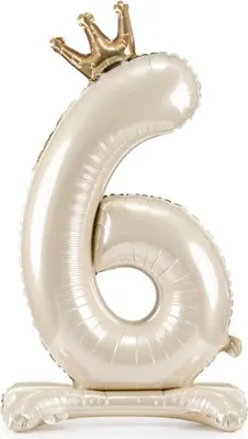 Produktbild von Folien-Standballon Zahl „6“, 84 cm, hellcreme
