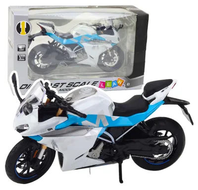Obrázok produktu pre Športový motocykel Kovové svetlá znie biela modrá 1:12