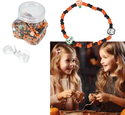 Immagine prodotto di Braccialetti di Halloween Set di perline creative fai da te Motivi inquietanti Zucca Fantasma Festival Accessorio, Colore: Nero / Arancione