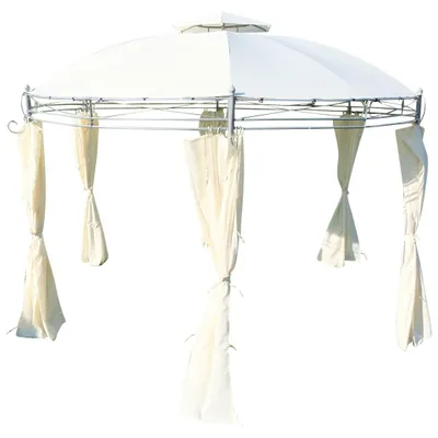 Produktbild von ALEOS. eleganter Gartenpavillon Pavillon rund 3,5 Meter Durchmesser mit Dach 100% wasserdicht UV30+ und 6 Vorhängen MARSEILLE creme weiss