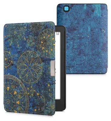 Produktbild von kwmobile Schutzhülle für Kobo Aura Edition 2 Hülle - eReader Flip Case mit Auto Sleep Funktion - Mandala mit Gelb Dunkelblau