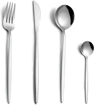Immagine prodotto di Set di posate Pleafind, per 6 persone, 24 pezzi, acciaio inossidabile argentato, adatto al lavaggio in lavastoviglie, finitura lucida