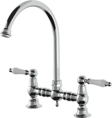 Zdjęcie produktu dla 2-otworowa bateria kuchenna AquaTrimo Country z nostalgicznym mostkiem i okrągłą wylewką, chrom 21CT7655CM