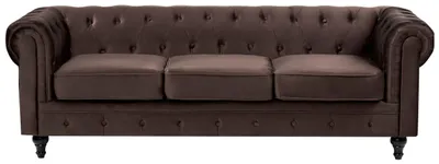 Produktbild von BELIANI 3-Sitzer Sofa Dunkelbraun Samt Gepolstert Gesteppt Knopfheftung Englischer Stil Chesterfield Design Wohnzimmer Polstersofa Samtsofa