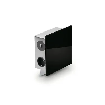 Produktbild von MIRA Quad Glas-USB Steckdosenelement SCHWARZ - Schuko 3-fach und 2-fach USB / Steckdosen / USB-Port