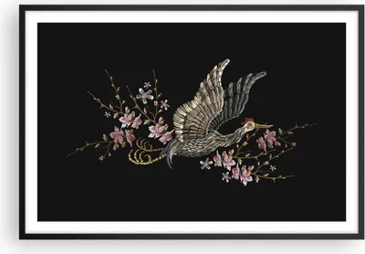 Produktbild von Gerahmtes Poster - Schwarzer Rahmen - Asiatisch Vogel Blumen - 91,5x61 cm - Wand Bild - Wanddeko - Wandbilder - Kunstposter - Wandposter - Bilderrahmen - Bilder - Kunstdruck - P2BAA91x61-4614