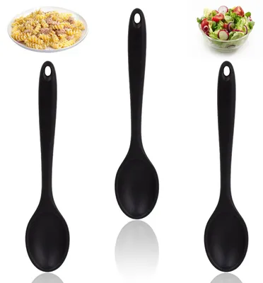 Produktbild von Antihaft-Silikon-Kochlöffel, Servierlöffel aus Kunststoff, 3er-Pack schwarze Antihaft-Silikonlöffel, Silikon-Küchenlöffel zum Kochen, Backen und Rühren