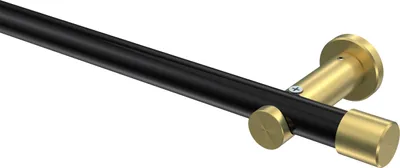Produktbild von Interdeco Gardinenstange / Vorhangstange Schwarz / Messing-Optik, Typ Platon Santo (Kappe) ohne Ringe, 20 mm Ø 1-läufig, 120 cm